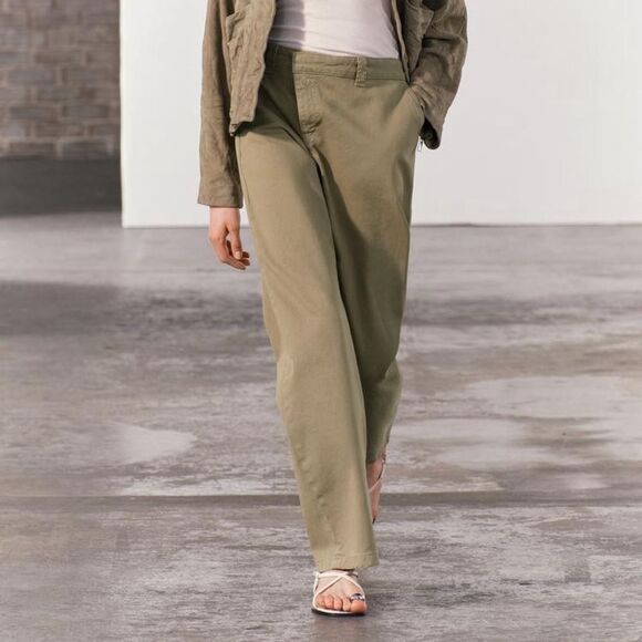 NWT ZARA WRAP CHINO PANTS ZW COLLECTION KHAKI GREEN XS - Picture 15 of 15